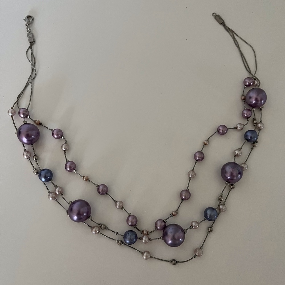 Purple, Blue, and Silver Beaded Necklace